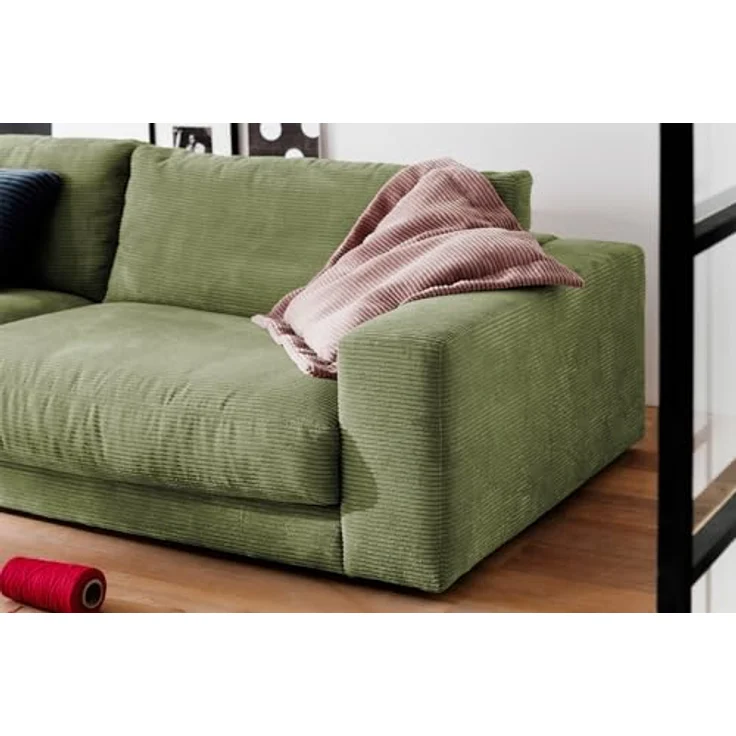 Kawola 3-Sitzer Sofa Madeline, Grün, Textil, Komfortschaum, 290x85x127 cm, zeitloser Cord-Stoff – Bild 8