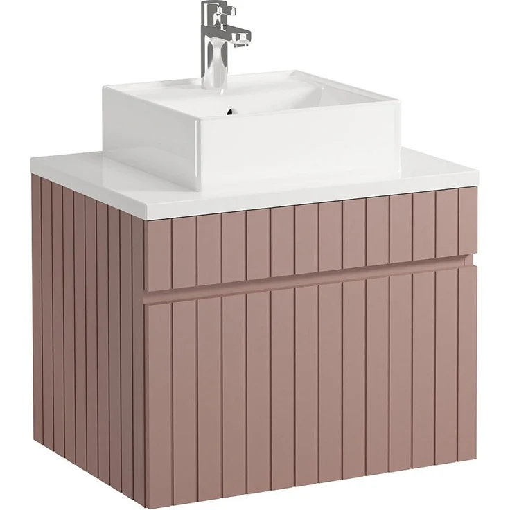 Vente-unique - Waschbeckenunterschrank hängend mit Ablagen & Aufsatzwaschbecken - Streifenoptik - Rosa - 60 cm - SATARA – Bild 4