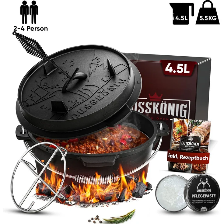 GUSSKÖNIG Dutch Oven Klassisch Topf ohne Füßen 4,5L Set – Bild 1