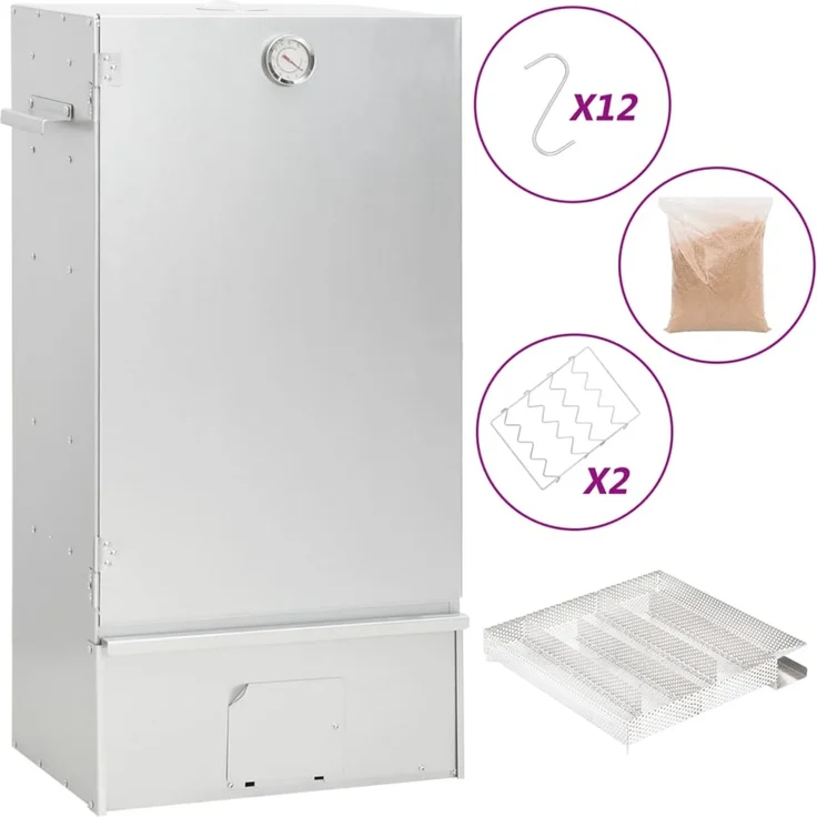 vidaXL Räucherofen mit Kaltrauchgenerator, Verzinkter Stahl, 44,5 x 29 x 83 cm, 15.57 kg, ohne Glasfenster – Bild 1
