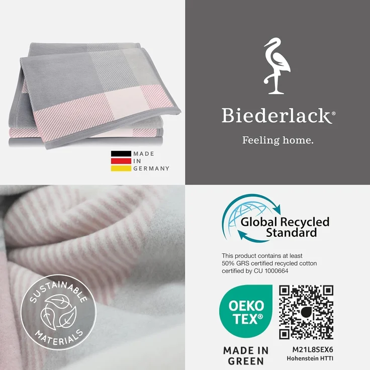 Wohndecke Check rosa, karierte Kuscheldecke in 150x200, Decke aus Baumwoll-Mix, Biederlack, Made in Germany – Bild 6