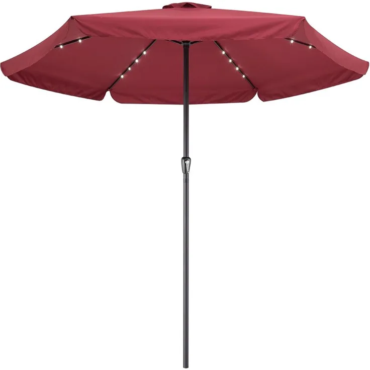 Kingsleeve Sonnenschirm LED Beleuchtung UV Schutz 80+ Schhutzhülle Solar Kurbel 330cm wasserabweisend rot