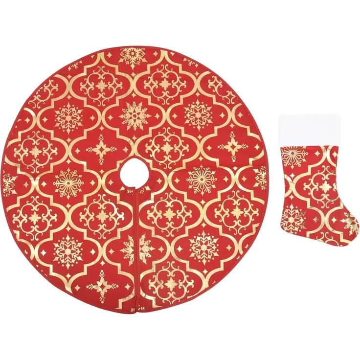 vidaXL Luxus-Weihnachtsbaumdecke mit Socke Rot 90 cm Stoff 330275