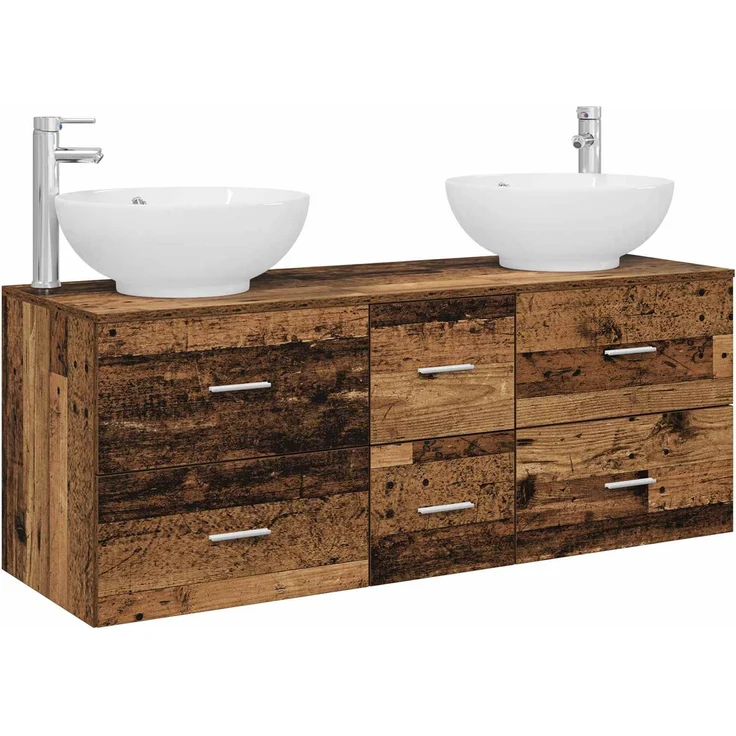 vidaXL Badezimmerschrank-Set 3 stk. Altholz 129 x 44,5 x 80 cm 3405913 – Bild 2