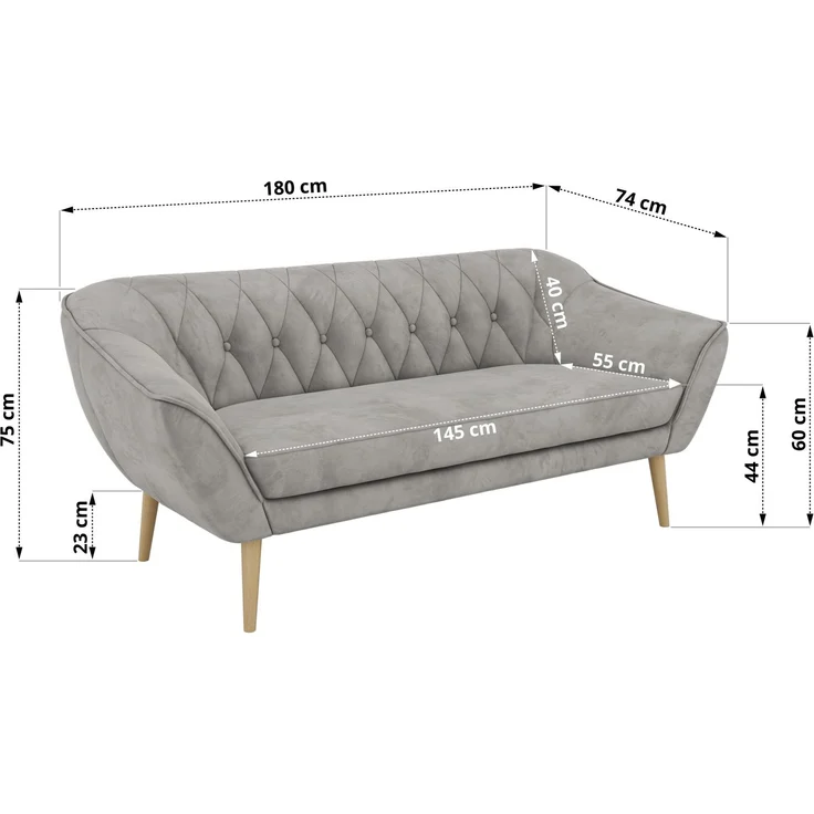 Wohnzimmerset Möbelset PIRS 3-3, Armlehnen, Wellenfederung, Buche Füße, Dreisitzer Sofa, Polstermöbel Set - Hellgrau Velvet – Bild 5