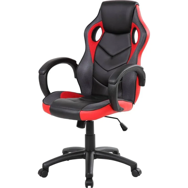Dmora - Stuhl mit Rädern Caloundra, Gaming-Sessel für Erwachsene, Schreibtischstuhl, 66x61h104/114 cm, Schwarz und Rot