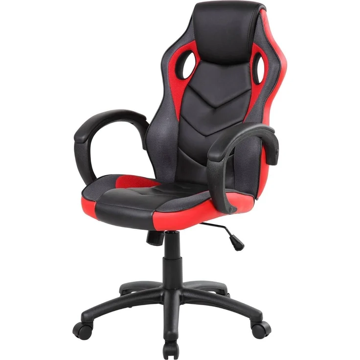Dmora - Stuhl mit Rädern Caloundra, Gaming-Sessel für Erwachsene, Schreibtischstuhl, 66x61h104/114 cm, Schwarz und Rot – Bild 1