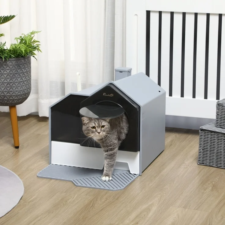 Katzentoilette im niedlichen Design, 1 Siebvorleger, 1 Streuschaufel, herausnehmbare Bodenwanne, Grau--Herde--47x45x42cm--YOUDENOVA – Bild 2