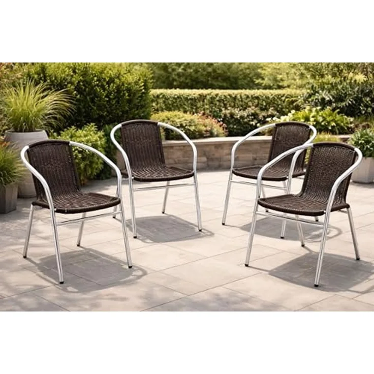 4 Stück Stabiler Aluminuim / Polyrattan Bistrostuhl stapelbar
