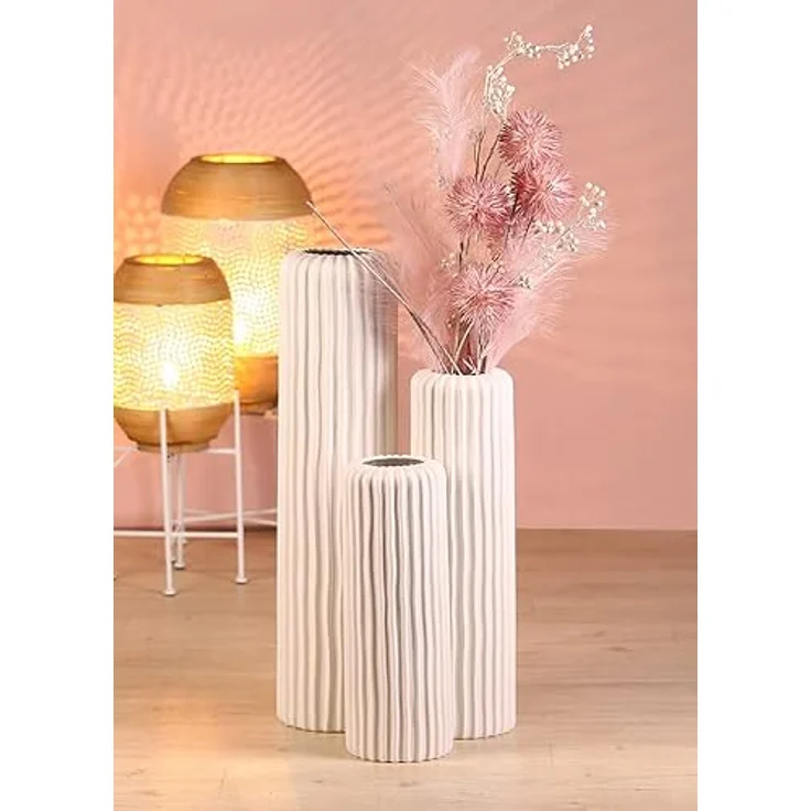 Casablanca Vase "Fjord", Keramik weiß matt mit Rillenstruktur, Höhe 58 cm – Bild 3