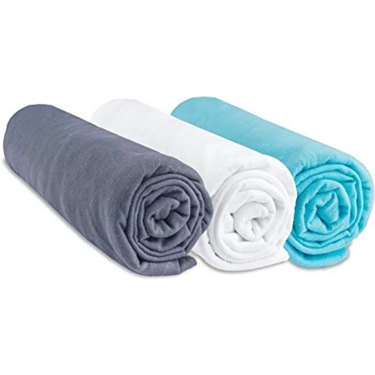 3 Stück Spannbettlaken 70x140 cm Kinderbett 70x140 cm | 100% Baumwolle Jersey | Grau Weiß Türkis | dehnbar | Gesunder Schlaf | Marke Easy Dore | Ökotex | Qualität | Made in Europe – Bild 1