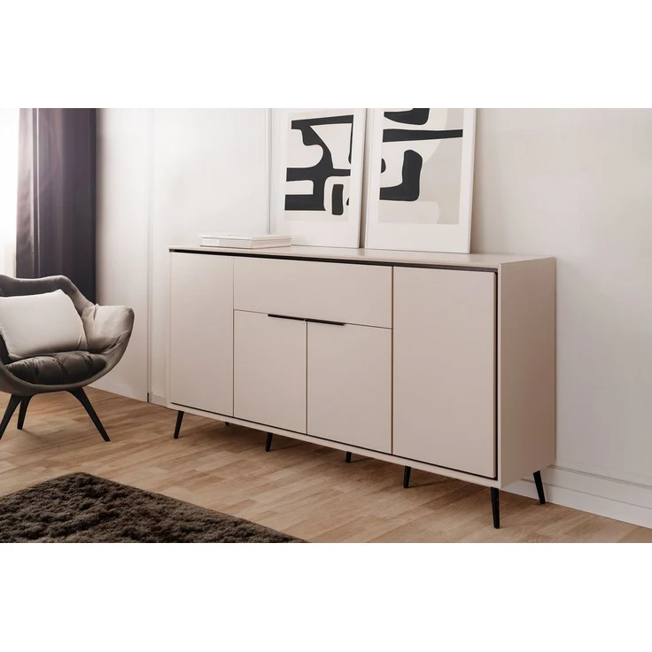 Newroom Sideboard Schwarz 175 cm, Kommode Schrank mit Türen Aufbewahrungsschrank für Wohnzimmer Flu... – Bild 3