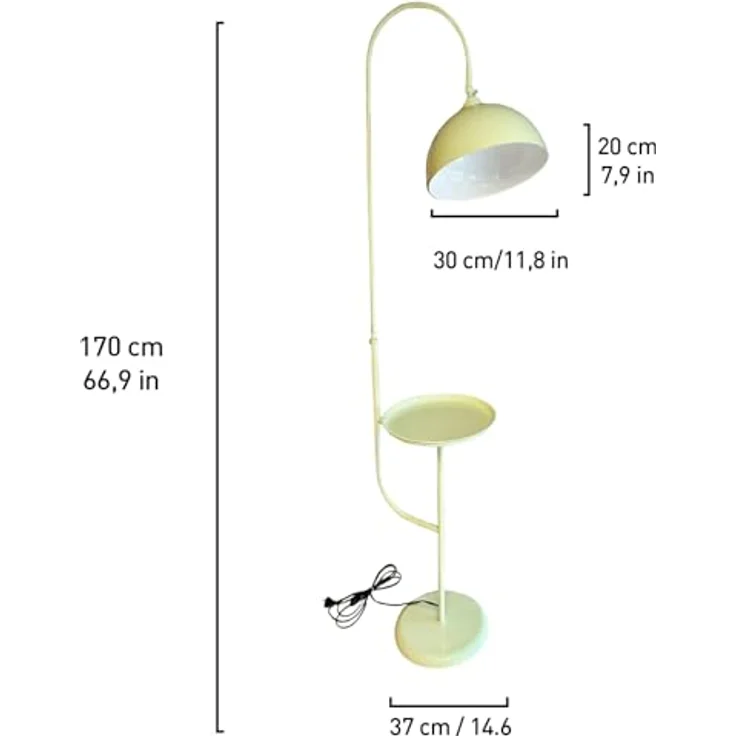 Bamyum Stehlampe Moderne Stehlampe aus Metall mit E27, verstellbarer Lampenschirm, ohne Leuchtmittel, E27, verstellbarer Lampenschirm, Stehluchte mit Ablage – Bild 8