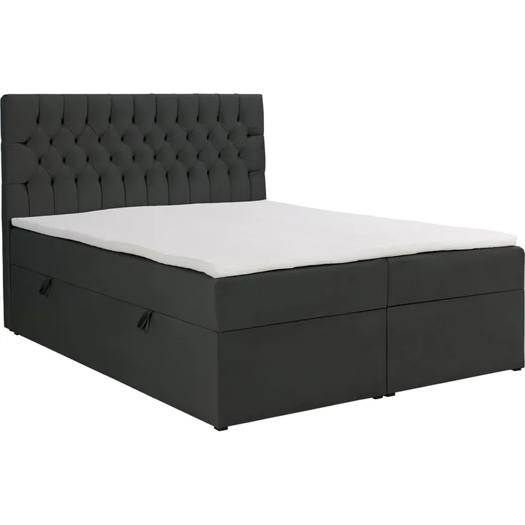 Selsey 'Daissy' Boxbett 140×200 mit Matratze und Topper, Samt, Dunkelgrau