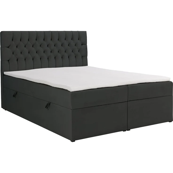 Selsey 'Daissy' Boxbett 140×200 mit Matratze und Topper, Samt, Dunkelgrau – Bild 1
