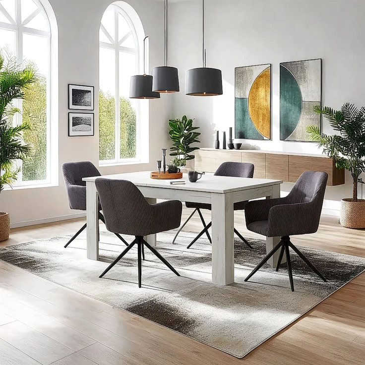 2 Stühle Esszimmer Küchenstühle Cord Grau Esszimmerstühle Drehbar Esszimmerstuhl mit Armlehne Dreh Sessel Modern Polsterstuhl – Bild 2