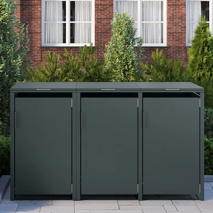 STEELSØN 'Thoria' Mülltonnenbox 3er je 120 Liter, anthrazit, Mülltonnenverkleidung aus Stahl, wetterfest, 102x62x177,5 cm, Müllbox für 3 Tonnen – Bild 2