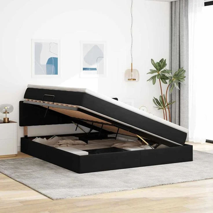 vidaXL Aufbewahrungsbett mit Kopfteil Schwarz 160 x 200 cm Samt 3370829 – Bild 4