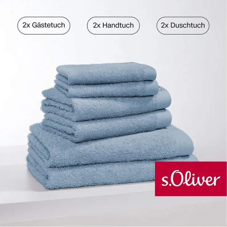 s.Oliver Handtuch Set s.Oliver, Premium Qualität, 600 gr/m², Walkfrottier (Set, 6-St), 2 Gästetücher 30x50, 2 Handtücher 50x100, 2 Duschtücher 70x140