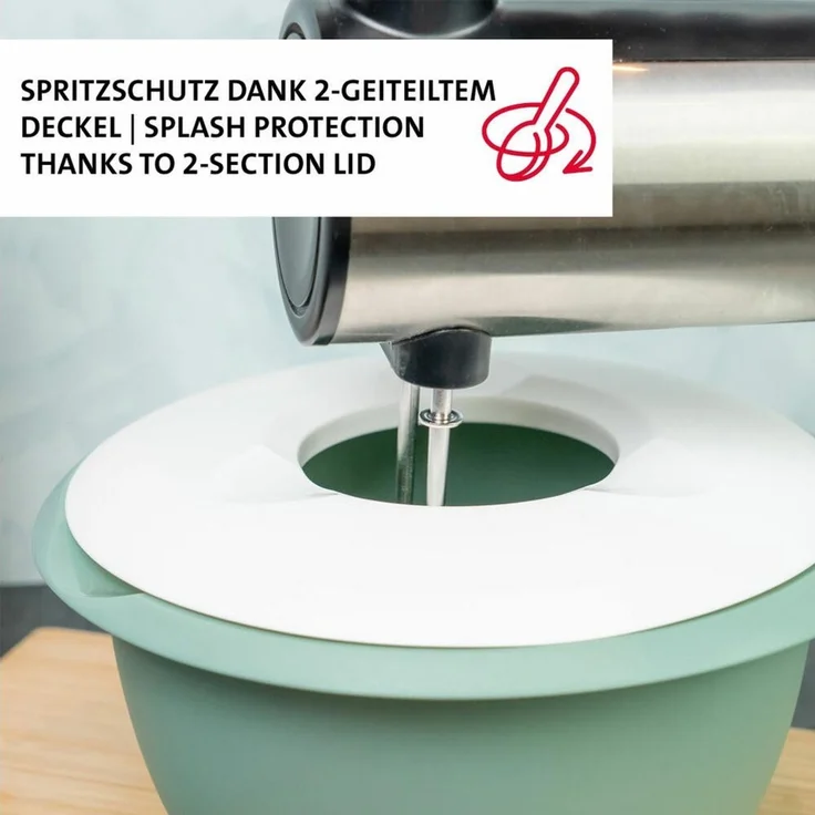 Westmark Rührschüssel (2,5 l) und Rührbecher "Helena" (1,4 l) – Rührschüssel mit Spritzschutzrand und Gummiring – Becher mit Ausgießer und Messskala – Mint-grün/Weiß – Bild 3