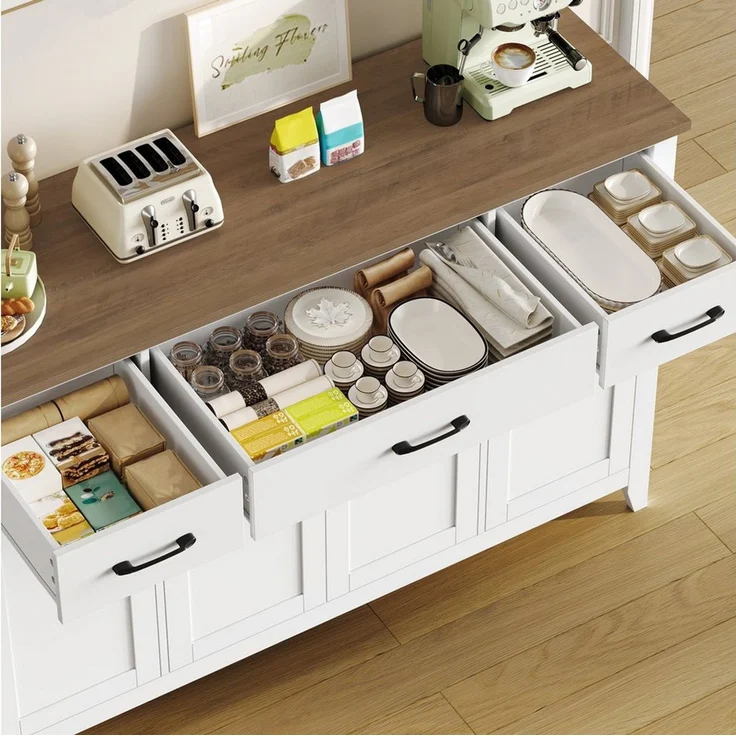 HOMECHO Sideboard 140 cm, Küchenschrank mit 3 Schubladen & 4 Türen, Höhenverstellbare – Bild 4
