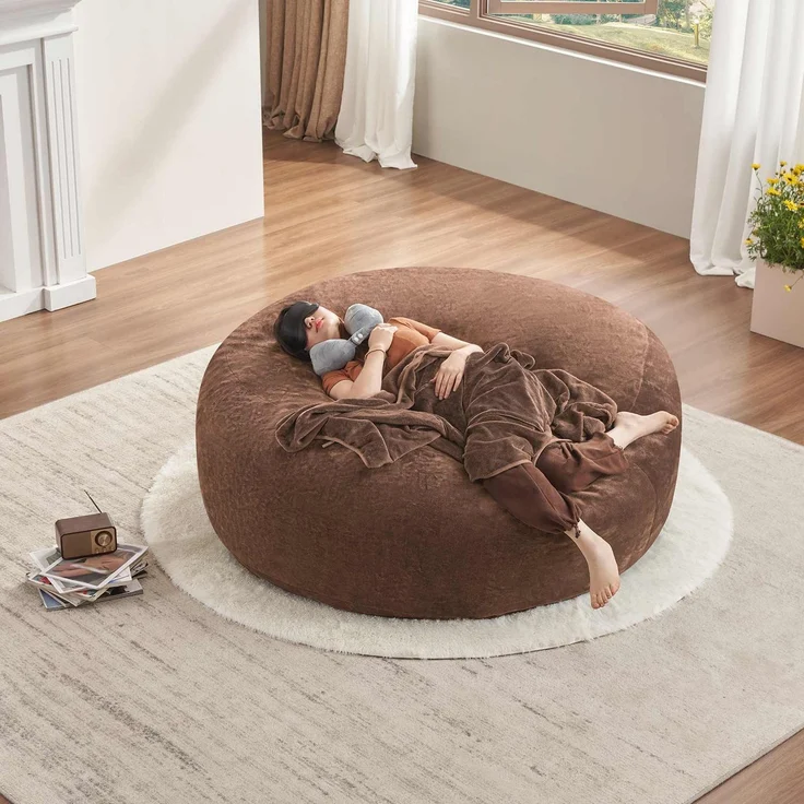 Großer Sitzsack mit waschbarem Bezug, formbarer Loungesitz für kleine Wohnräume und Leseecken, Braun – Bild 6