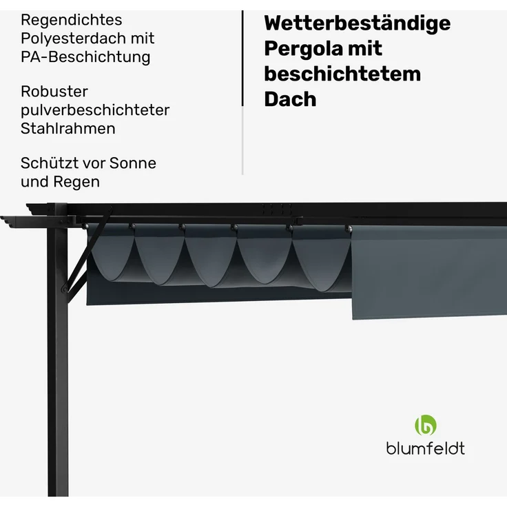 Blumfeldt Pergola 3x3 m - Wetterfestes Polyesterdach, Pulverbeschichteter Stahlrahmen, Ganzjährig Nutzbar, Einfache Montage, Modernes Design Für Garten & Terrasse – Bild 2