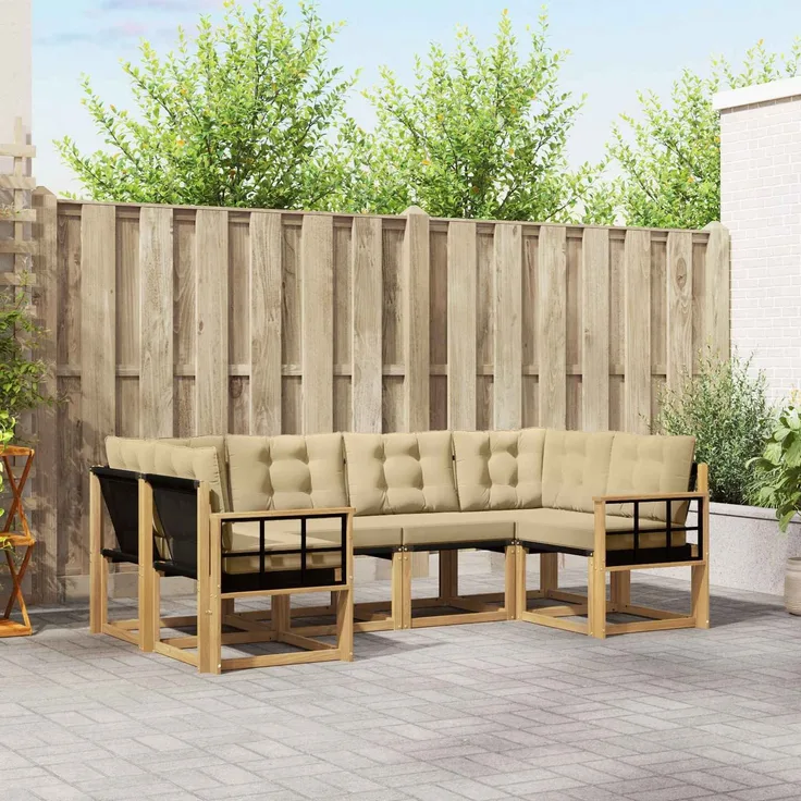 vidaXL Outdoor-Sofagarnitur mit Kissen 6 pcs Weiß und Beige 3389819