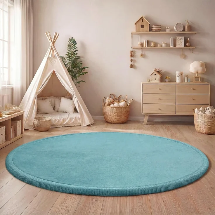 Paco Home Teppich Kinderzimmer Kinderteppich Baby Spielteppich Krabbeldecke Krabbelmatte Weich rutschfest Jungen Mädchen Deko, Grösse:120 cm Rund, Farbe:Blau – Bild 1