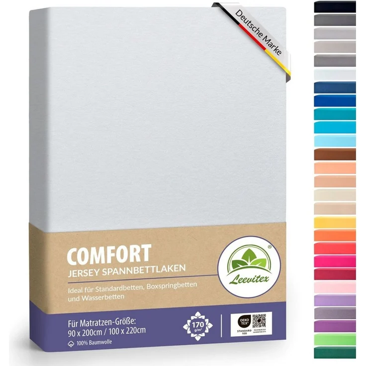 leevitex® Spannbettlaken verschiedene Größen, Stoffgewicht 170 g/m², 40 cm Steghöhe, Jersey, Gummizug: rundum, (1 Stück), verschiedene Farben, OEKO-TEX® STANDARD 100 zertifiziert – Bild 1