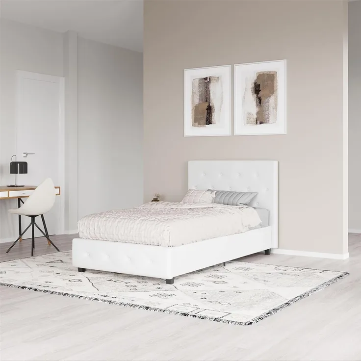 DHP Furniture Dakota Upholstered Platform Bed White Single