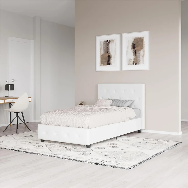 DHP Furniture Dakota Upholstered Platform Bed White Single