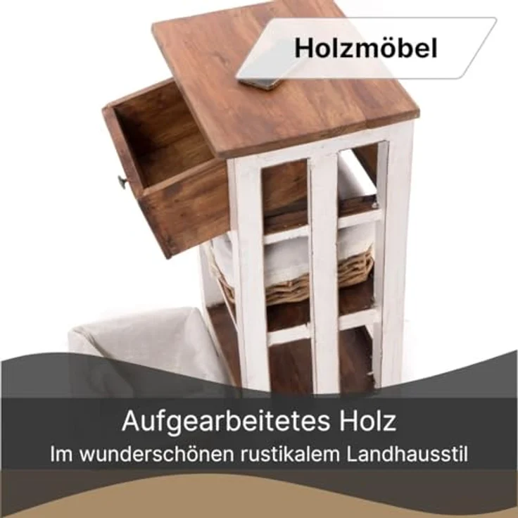DESIGN DELIGHTS Telefontisch TELEFONTISCH "RATTAN 70", 70x38x28cm (HxBxT), Altholz massiv Beistell – Bild 4