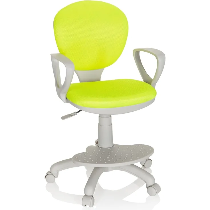 hjh OFFICE 671011 Kinderdrehstuhl Kid Colour G1 Stoff Grün/Grau Bürostuhl Kinder, Fußablage & Sitzfläche höhenverstellbar
