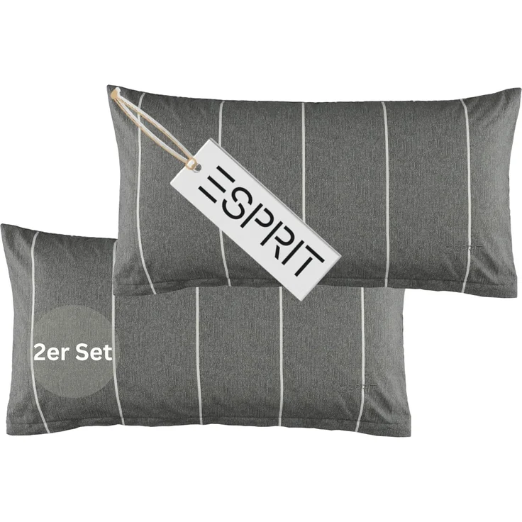 Esprit Bettwäsche HARPLINES Renforcé Kissenbezüge und Bettwäsche, Baumwolle, 2 teilig, 40 x 80 cm 2er Pack in Anthrazit