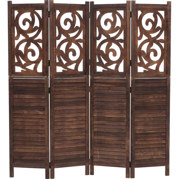 Paravent T568, Raumteiler Trennwand Sichtschutz Raumtrennung, Ornamente klappbar Paulownia Holz 170x160cm ~ braun