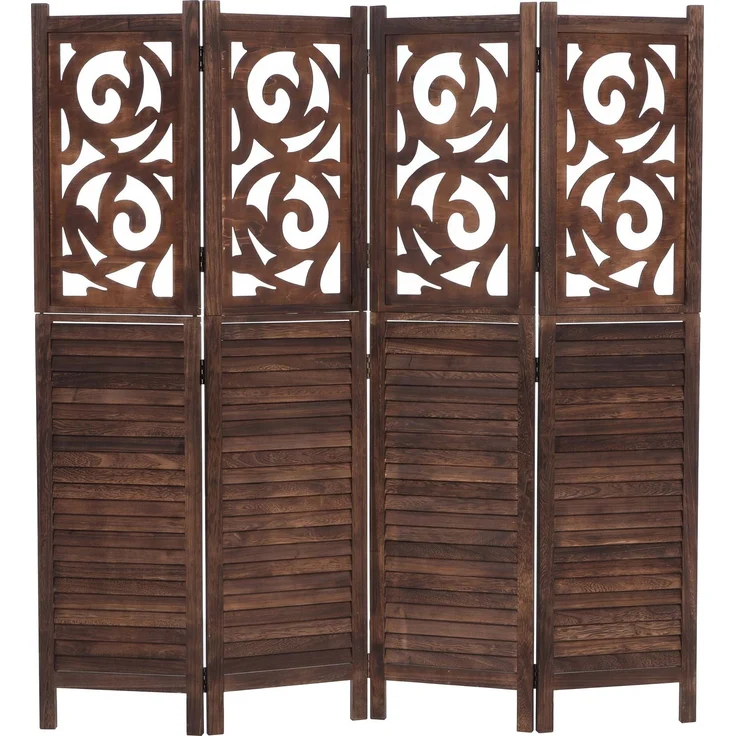 Paravent T568, Raumteiler Trennwand Sichtschutz Raumtrennung, Ornamente klappbar Paulownia Holz 170x160cm ~ braun – Bild 1