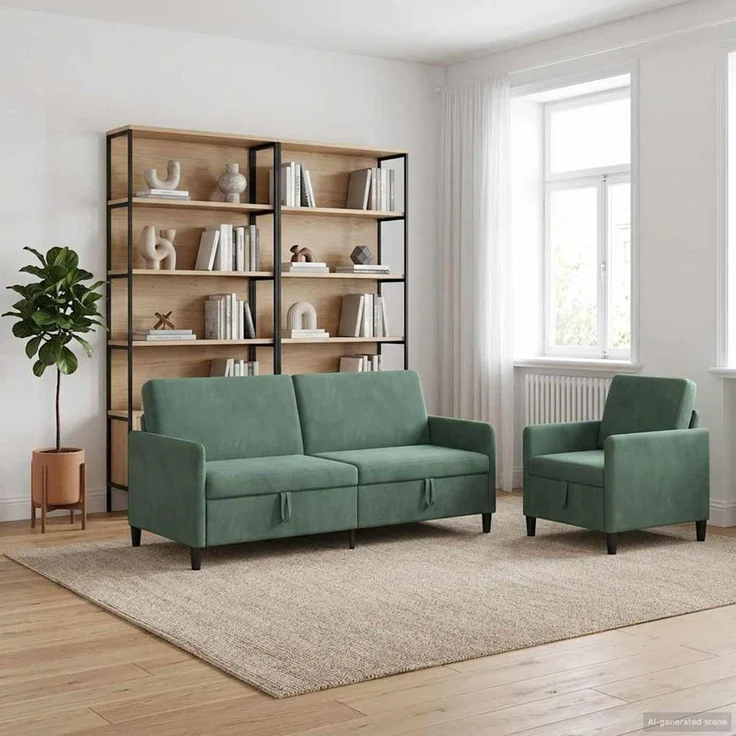 vidaXL Sofa Set mit Stauraum 2 stk. Meergrün Polyester 3429257 – Bild 3