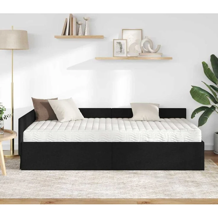 vidaXL Eckbettgestell mit Matratze 2 stk. Schwarz 80 x 200 cm Stoff 3393583 – Bild 3