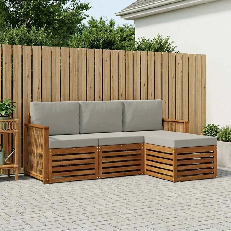 vidaXL Outdoor-Sofagarnitur 4 stk. 4-Sitzer Natur und Hellgrau 3384207 – Bild 1
