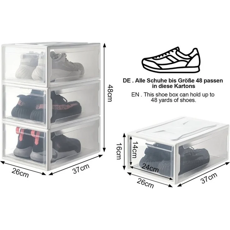 Yorbay Schuhbox 3er Set Schuhbox, stapelbarer Schuhorganizer, Schuhaufbewahrung (Kunststoffbox mit halbdurchsichtige Tür), Halbdurchsichtig weiß, für Schuhe bis Größe 48 – Bild 2