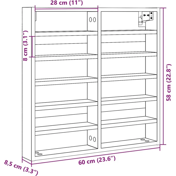 vidaXL Vitrinenschrank Betongrau 60x8,5x58 cm Holzwerkstoff 847964 – Bild 10