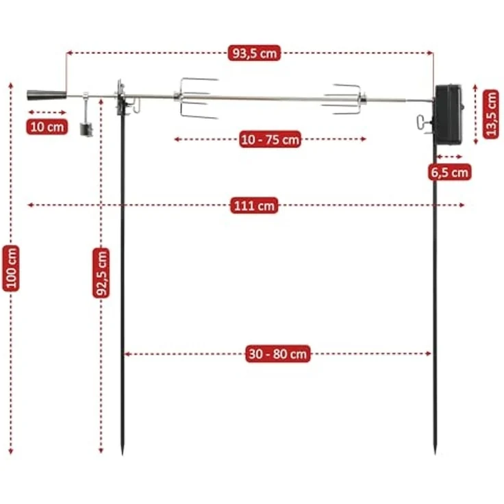 BBQ-Toro Lagerfeuer-Grillspieß Grillspieß Set 93,5 cm, 2 Fleischnadeln, Grillspieß mit Motor, Hähnche, Batterien nicht im Lieferumfang enthalten – Bild 3