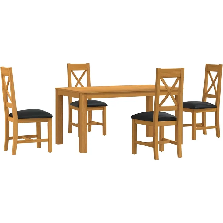 vidaXL Essgruppe TIEL 5 stk. Schwarz 150 x 85 x 75 cm Massivholz Eiche 3430364 – Bild 2