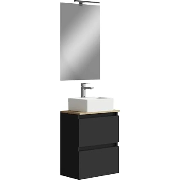 Baikal Maia Badezimmermöbel-Set, kleines Waschbecken aus Keramik und Spiegel mit LED-Licht, hängender Wandschrank, Verschiedene Ausführungen und Maße, montiertes Möbelstück. – Bild 1