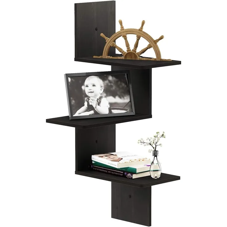 Furinno Rossi 3-stufiges modernes Wandregal, Espresso, 34. 01x34. 01x81. 99 cm