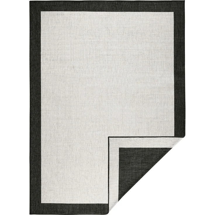 NORTHRUGS In- und Outdoor Teppich Panama 200x290cm - Wendeteppich Wetterfest Modernes Uni Design mit Bordüre Läufer für Balkon Terrasse Garten Wintergarten Wohnzimmerteppich Wasserfest, Schwarz Creme – Bild 2