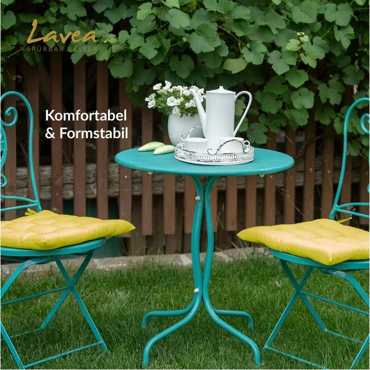 Lavea Stuhlkissen MONACO - weich gepolsterten Sitzkissen Set (4er & 8er), 40x40x3 cm, mit Stoffbändern, Indoor & Outdoor, für Garten & Balkon – Bild 2