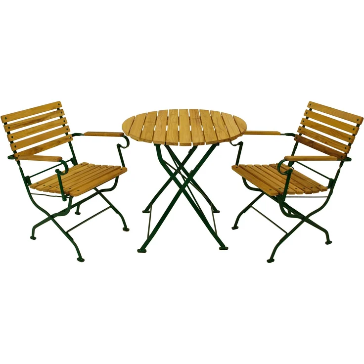DEGAMO PASSAU II Garnitur 3-teilig, Metall + Robinie, grün/natur, Tisch 77cm rund – Bild 1