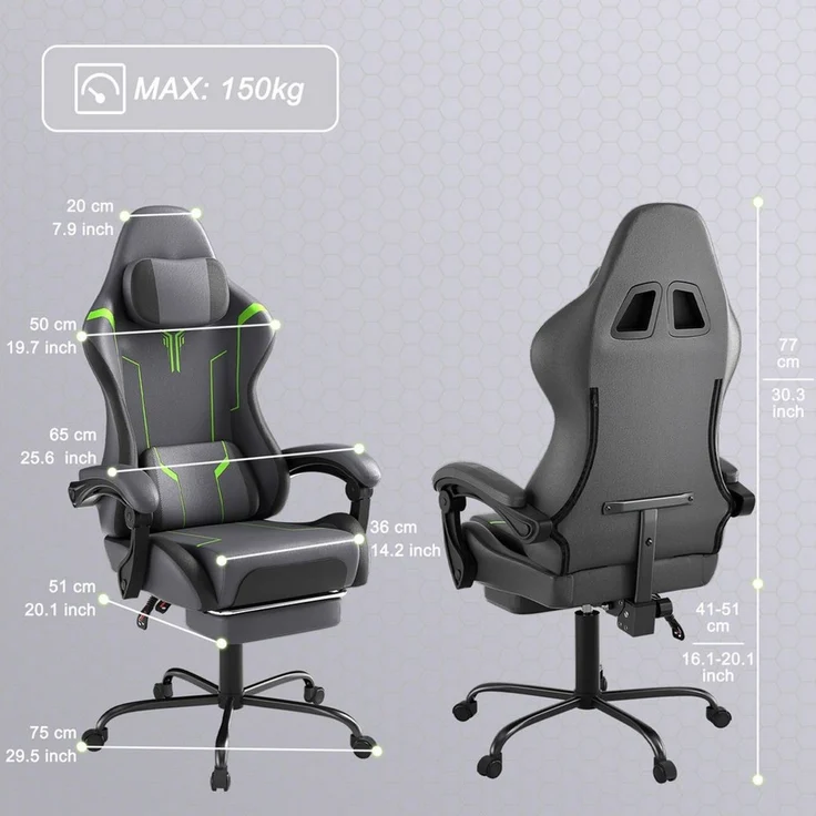 FIVMEN Gaming-Stuhl Racing Ergonomischer Computer-Bürostuhl mit Massage-Lendenkissen, Ausziehbarer Fußstütze Lordosenstütze Kopfstütze, höhenverstellbarer – Bild 2